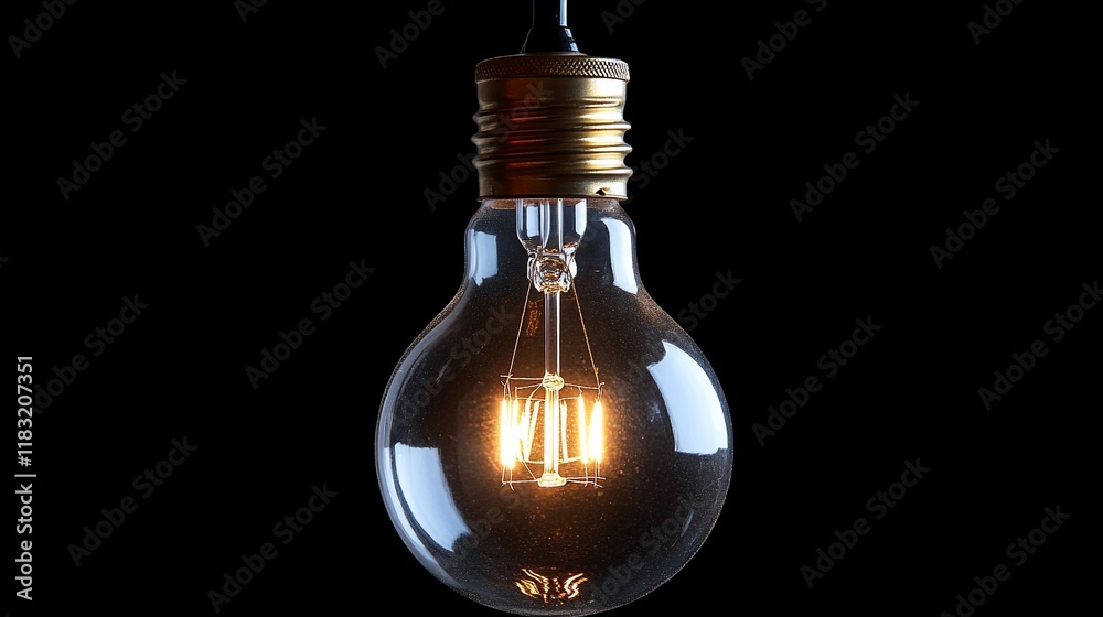 Glowing Filament Bulb Hanging Dark Background Glowing Filament Bulb Hanging Dark Background