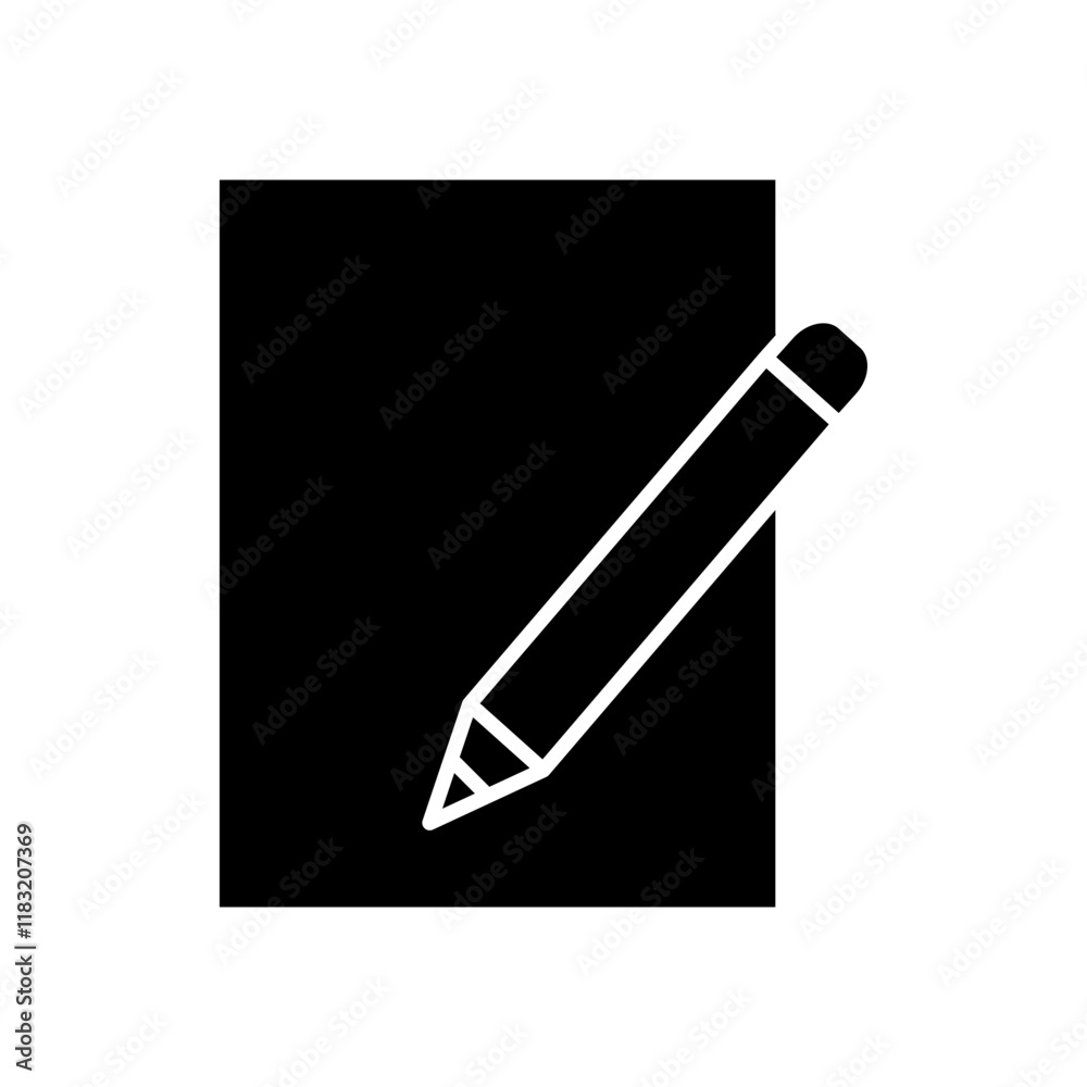 Paper and pencil icon in glyph style Paper and pencil icon in glyph style