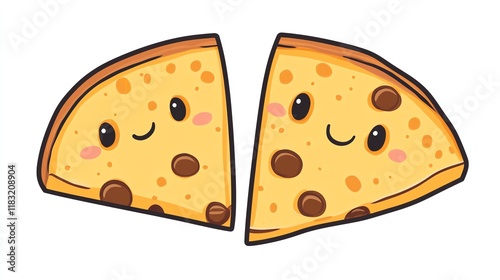 a 2D cartoon illustration of a slice of Swiss cheese with holes, fun and cute, white background--ar 16:9 photo