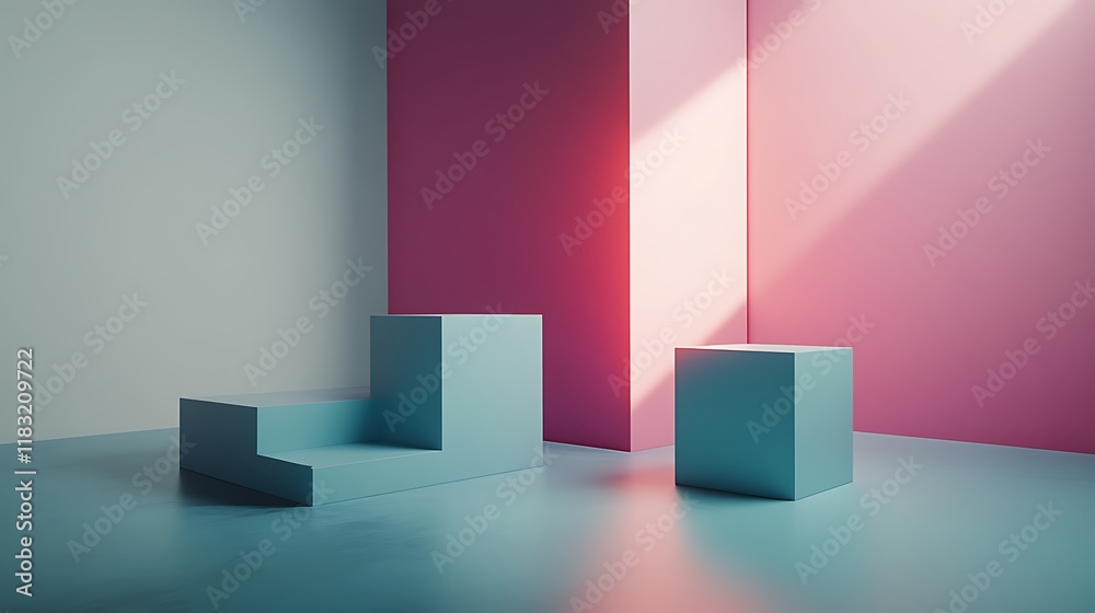 Abstract Minimalist Scene with Geometric Platforms Abstract Minimalist Scene with Geometric Platforms