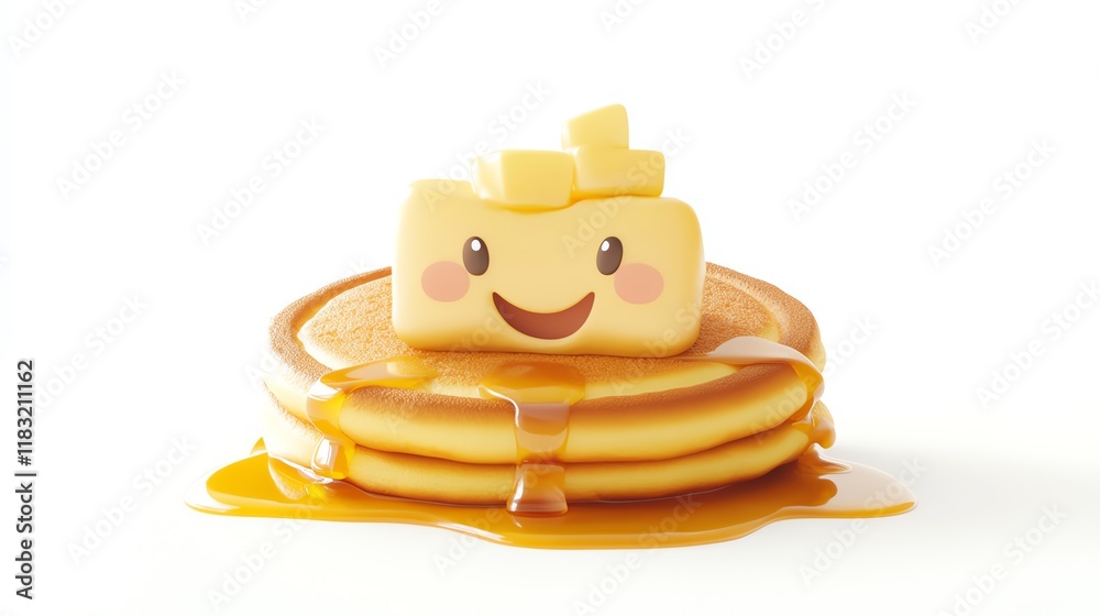 a 2D cartoon illustration of a happy pancake with syrup and butter, sweet and delightful, white background--ar 16:9 a 2D cartoon illustration of a happy pancake with syrup and butter, sweet and delightful, white background--ar 16:9