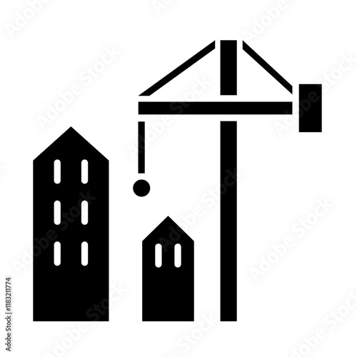 Crane and building icon in glyph style