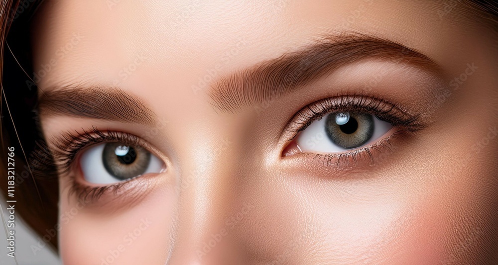 Obraz premium Primer plano de un rostro femenino de piel perfecta y luminosa en concepto de fotografía cosmética