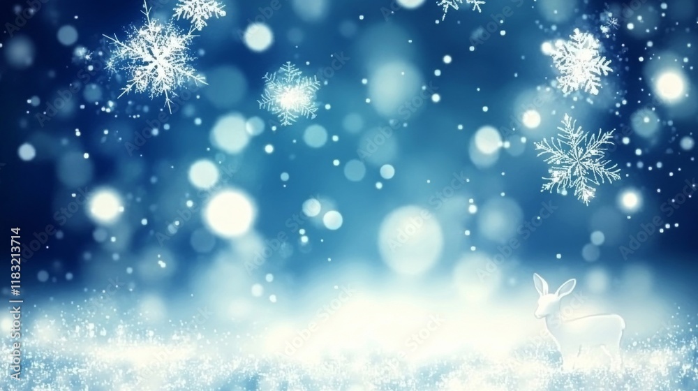 Fototapeta premium Winter Wonderland Scene with Reindeer and Snowflakes