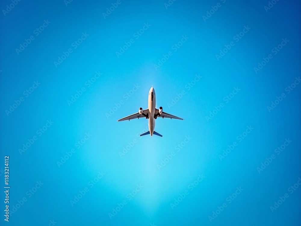 Fototapeta premium Minimalist Airplane in Sky: Travel & Vacation Banner