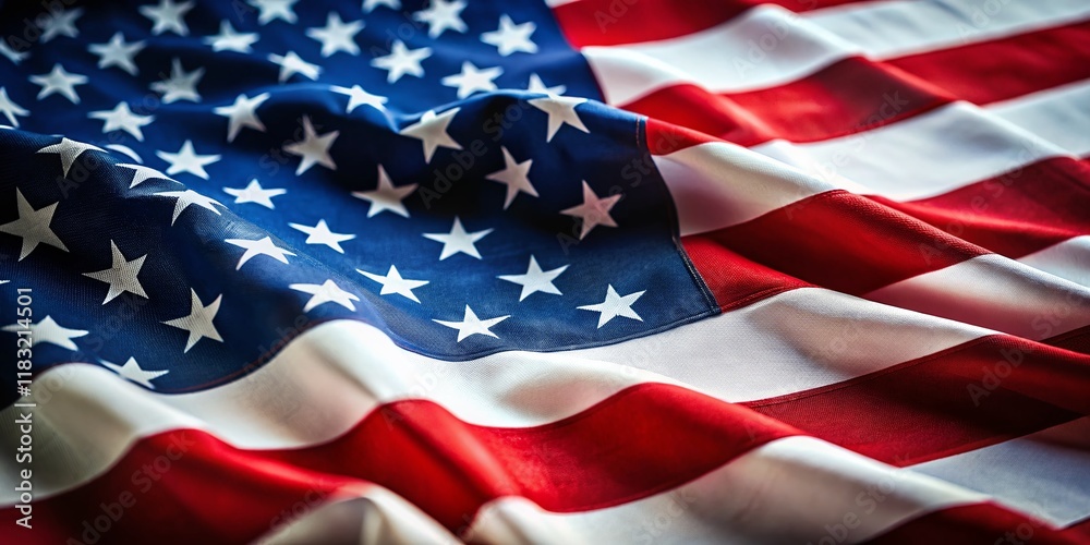 Fototapeta premium Minimalist American Flag Close-Up: Vibrant Stars & Stripes, Patriotism Symbol
