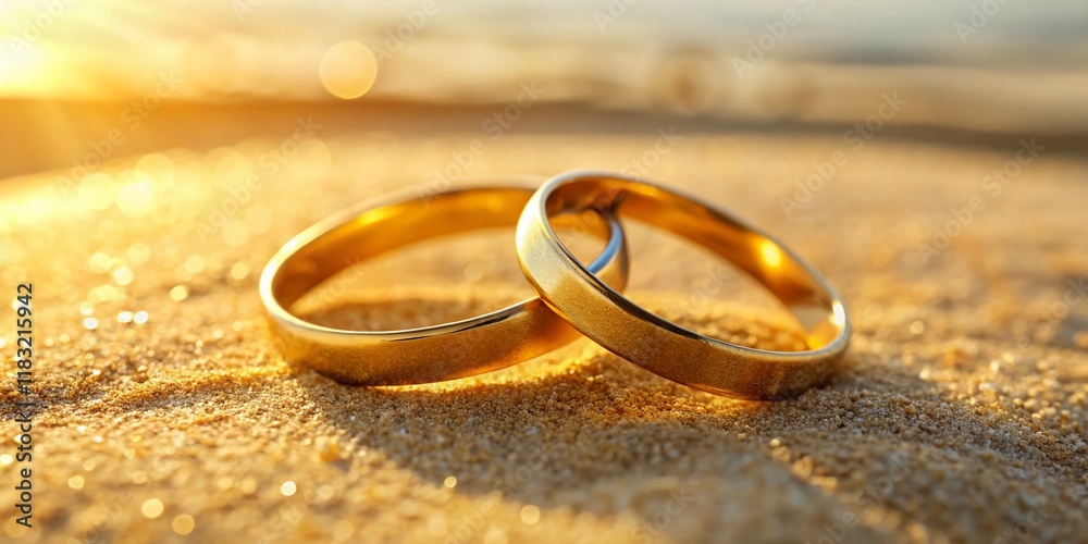 Minimalist Beach Wedding Rings: Gold Bands in Golden Sand Minimalist Beach Wedding Rings: Gold Bands in Golden Sand