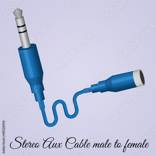 The image shows a 3D blue stereo auxiliary (aux) cable with a male-to-female configuration.This type of cable is commonly used to connect audio devices, such as smartphones,tablets or computers etc.
