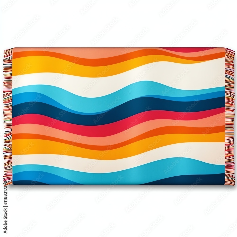 A vibrant, multicolored blanket featuring wavy patterns in bold hues of blue, orange, and pink, perfect for adding a pop of color to any decor. A vibrant, multicolored blanket featuring wavy patterns in bold hues of blue, orange, and pink, perfect for adding a pop of color to any decor.