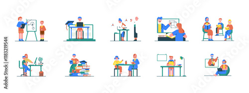 Homeschooling illustrations. Flat vector illustrations