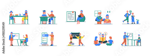 Homeschooling illustrations. Flat vector illustrations