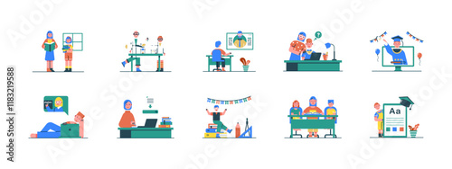 Homeschooling illustrations. Flat vector illustrations