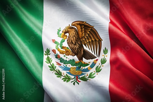 Minimalist Close-up of Mexican Flag: Eagle, Serpent, Green, White, Red
