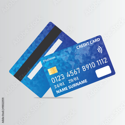 This illustration showcases both side of a credit card, emphasizing a sleek, professional design. This design is suitable for financial service advertisements, digital wallet applications etc.
