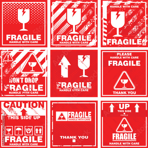 Fragile, handle with care, sticker vector