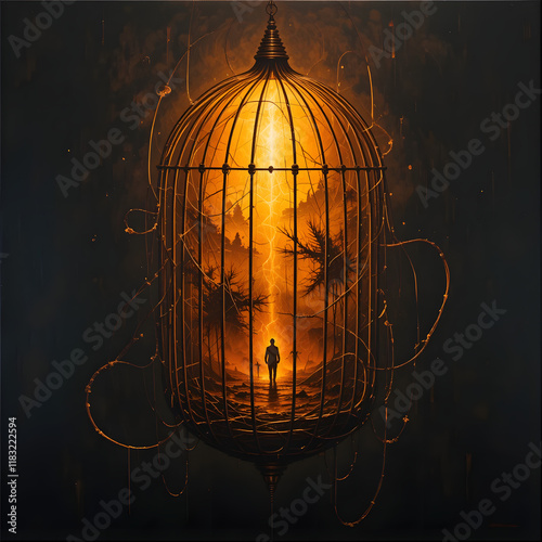 lantern in the night cage