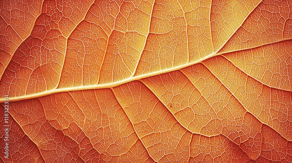 Obraz premium A close-up of a vivid orange autumn leaf, its veins radiating warmth and natural beauty
