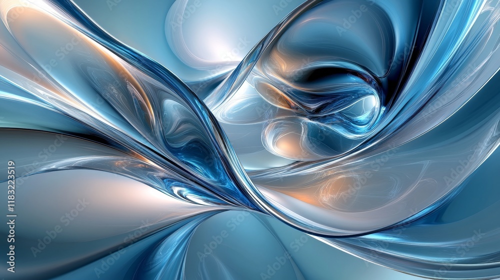 Obraz premium Abstract flowing shapes, soft gradient colors, droplet shaped patterns with a glossy feel, smooth transitions of light blue, blue, and cyan, creating a minimalist futuristic design