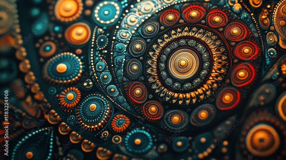 Intricate design of colorful circular patterns showcasing vibrant details and textures Intricate design of colorful circular patterns showcasing vibrant details and textures