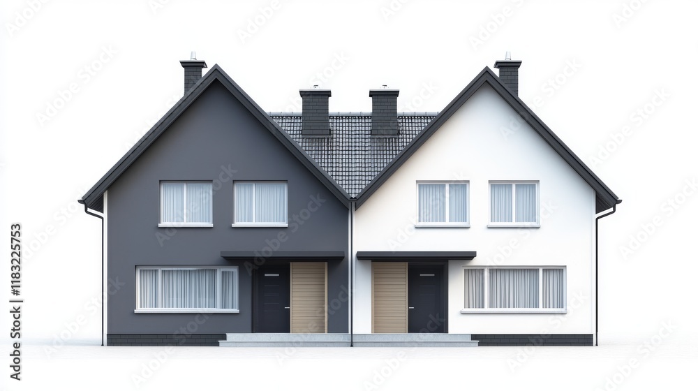 70.A clipart-style representation of a semi-detached home with two sections, one colored gray and the other white, to emphasize the dual-unit structure. 70.A clipart-style representation of a semi-detached home with two sections, one colored gray and the other white, to emphasize the dual-unit structure.