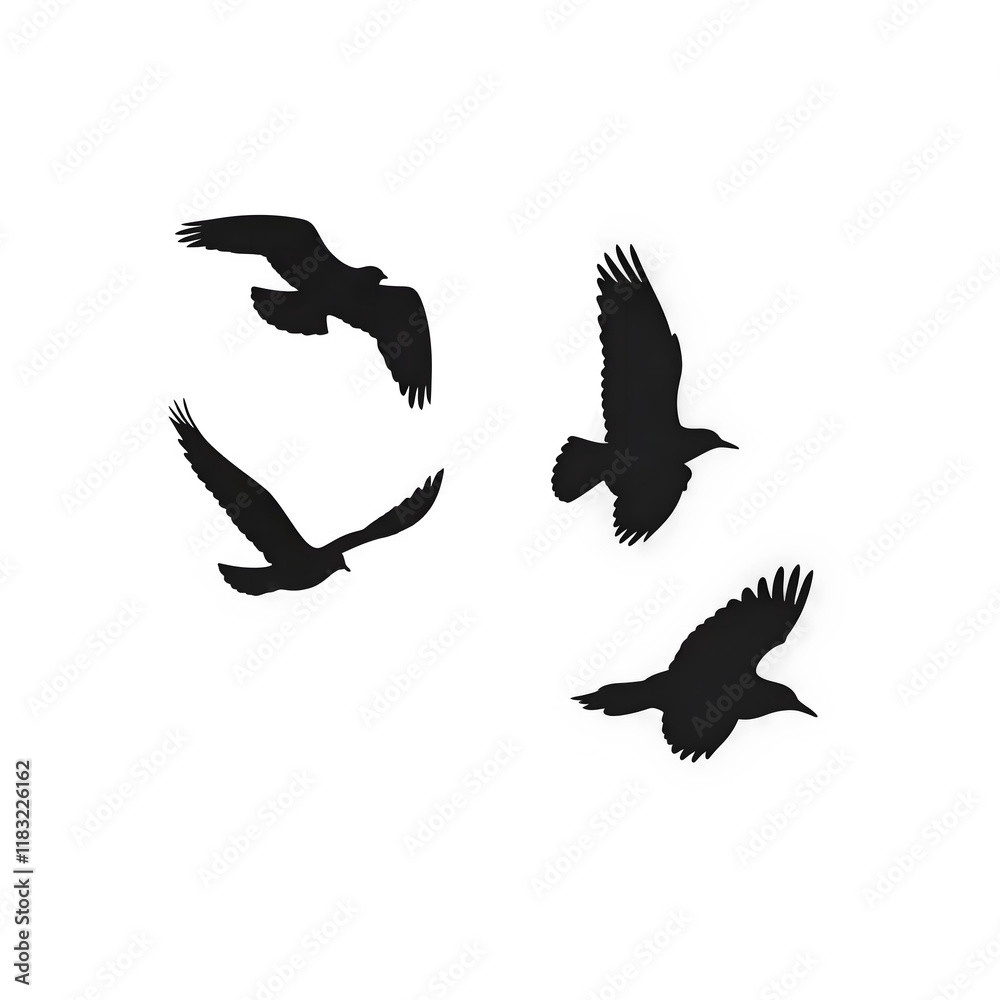 Fototapeta premium Elegant Flight of Four Birds Silhouette Image, birds in flight