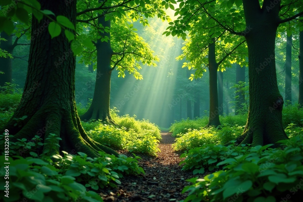 Fototapeta premium Dense foliage obscures forest floor undergrowth thick, dense, foliage, leafy