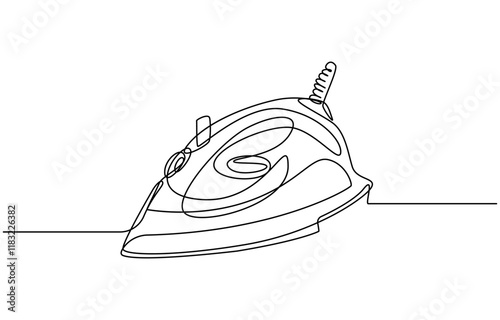Vector illustration of iron. Modern flat in continuous line style. Continuous one line drawing of iron. One line drawing illustration of modern iron laundry. Home appliances concept single line