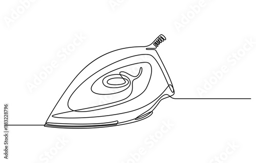 Vector illustration of iron. Modern flat in continuous line style. Continuous one line drawing of iron. One line drawing illustration of modern iron laundry. Home appliances concept single line