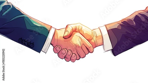 a 2D cartoon illustration of a handshake between two business people, agreement and partnership, white background--ar 16:9