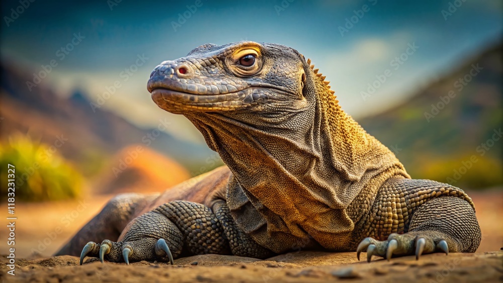 Minimalist Komodo Dragon Portrait: Powerful Reptile in Natural Habitat Minimalist Komodo Dragon Portrait: Powerful Reptile in Natural Habitat