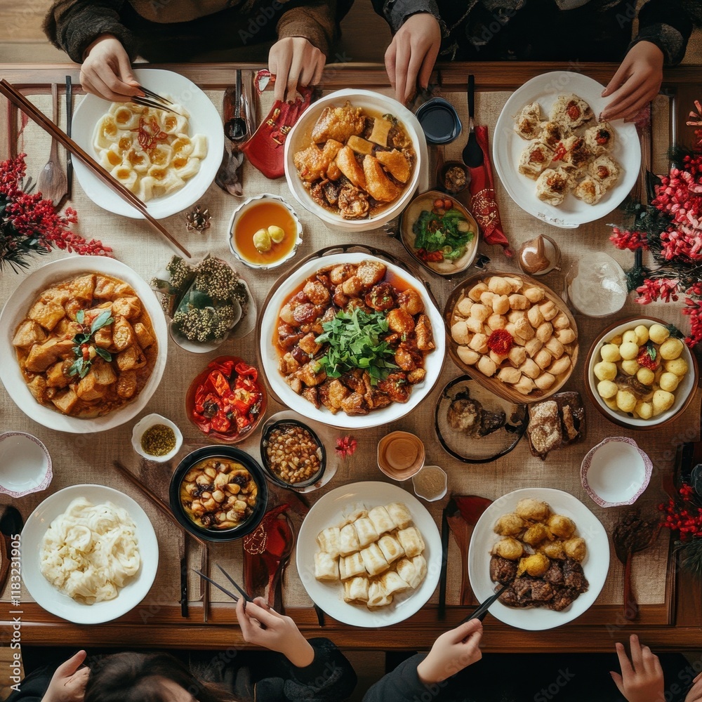 A Bountiful Family Feast Of Delicious Asian Cuisine A Bountiful Family Feast Of Delicious Asian Cuisine