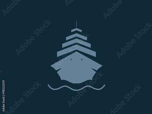 A frontal view graphic of a ship