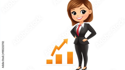 a 2D cartoon illustration of a businesswoman reaching the top of a mountain, symbolizing achievement and success, white background--ar 16:9 photo