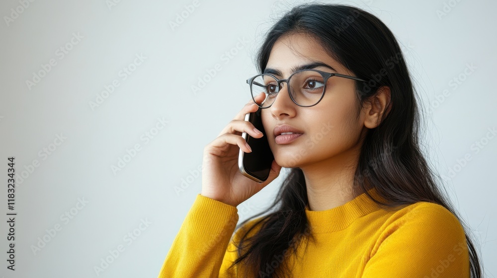Young Woman In Glasses Talking On Her Cell Phone Young Woman In Glasses Talking On Her Cell Phone