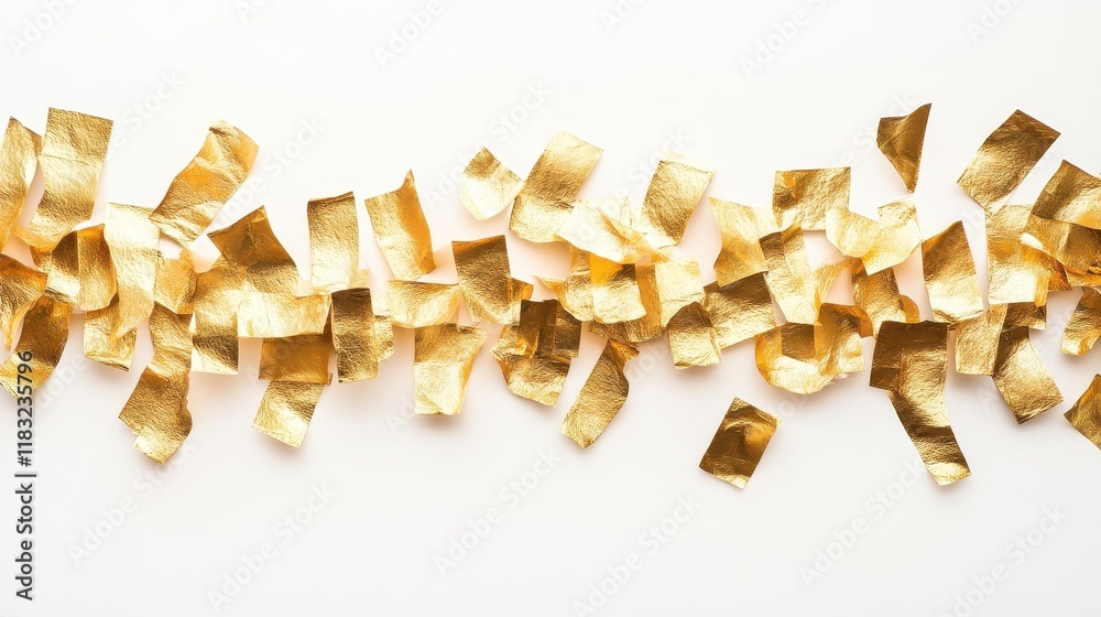 Gold foil confetti scattered on white background Gold foil confetti scattered on white background