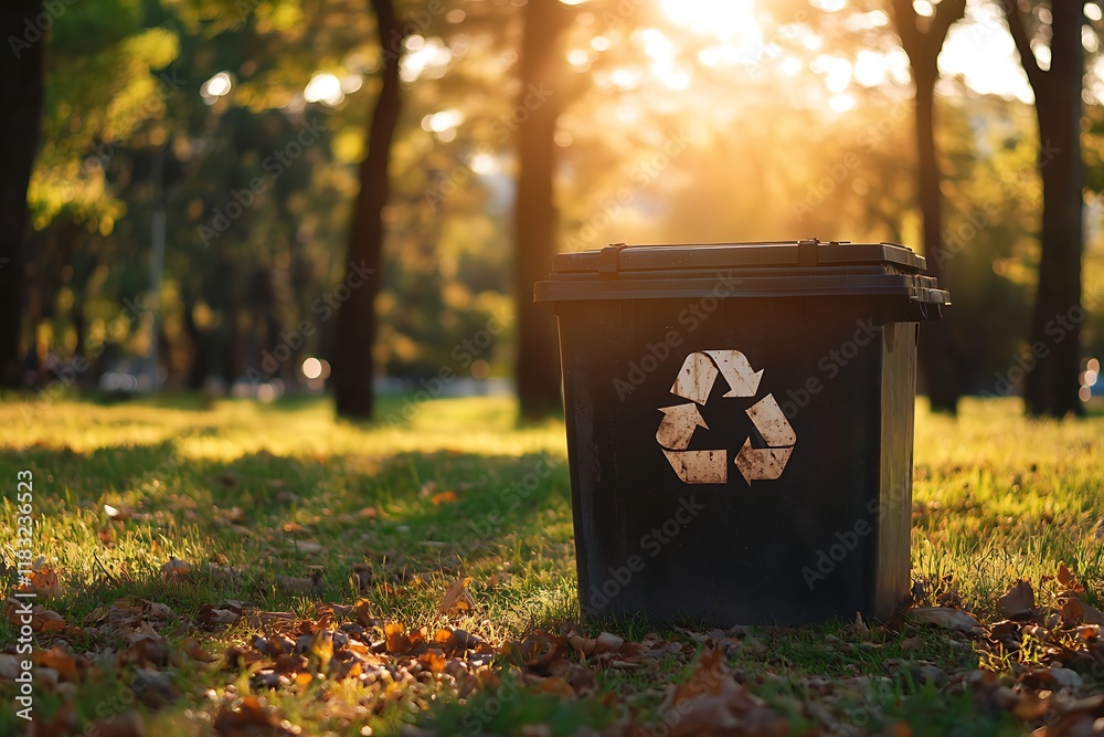 Trash can in the park. Recycling concept. Selective focus. Trash can in the park. Recycling concept. Selective focus.