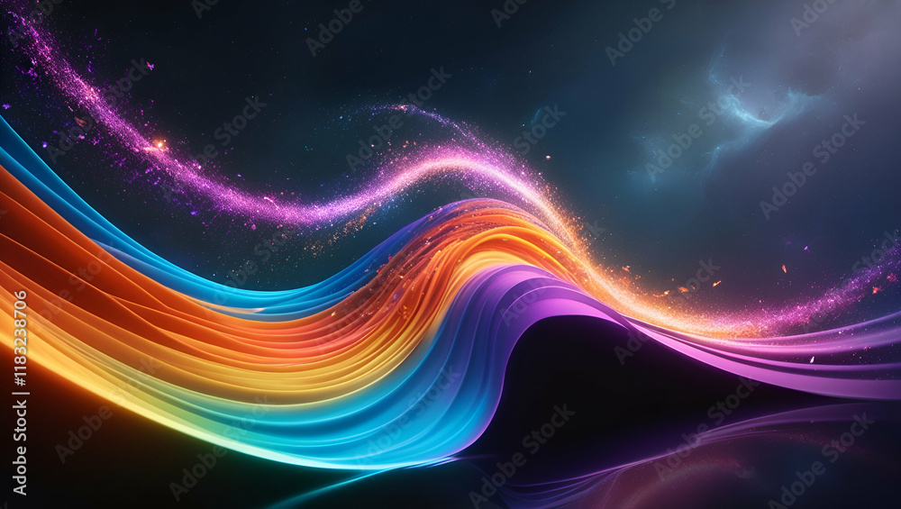 Fototapeta premium Abstract Colorful Wave with Glowing Particles