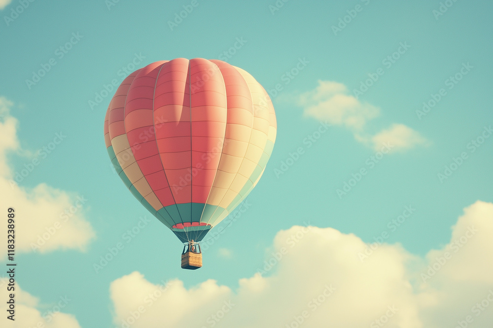 Naklejka premium Hot air balloon soaring through a vibrant sky, a peaceful and serene scene.