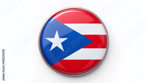 Minimalist Puerto Rico Flag Badge: Red, White, and Blue Button Isolated on White Background photo