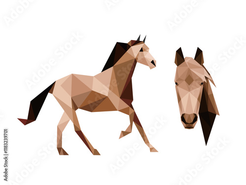 Horse head face in Polygonal low poly vector. Vector Illustration of horse polygon. Horse illustration for kids animal book