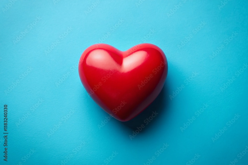 Minimalist Red Heart on Blue Background - Simple Love Stock Photo Minimalist Red Heart on Blue Background - Simple Love Stock Photo