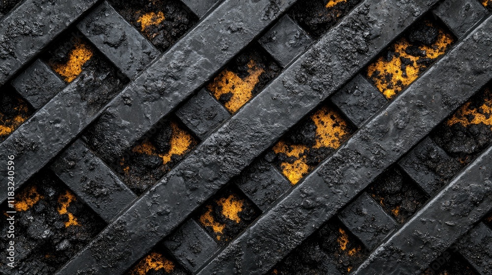 Obraz premium Black Metal Grid Over Yellow Weathered Surface