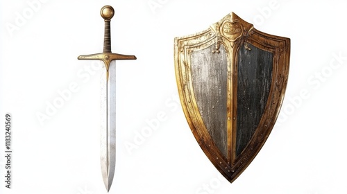 Sword and shield isolated on white background