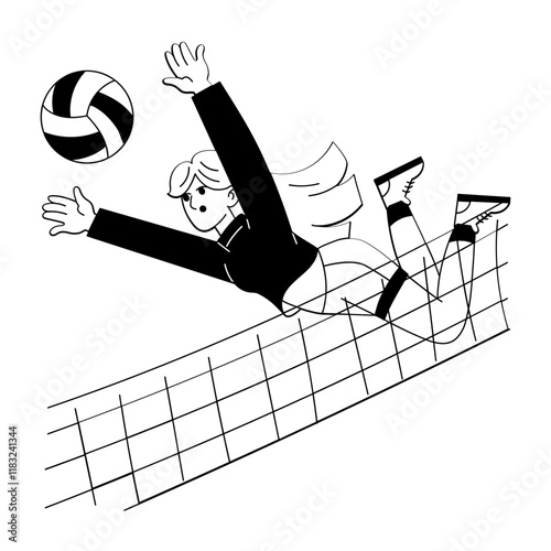 A hand drawn illustration of a character having volleyball fun 

