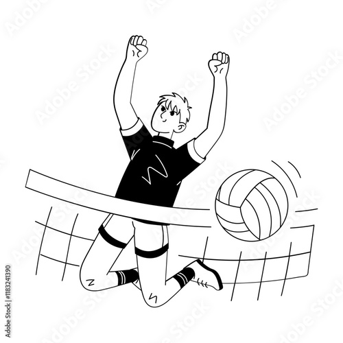 Happy player excitement illustration in hand drawn style 

