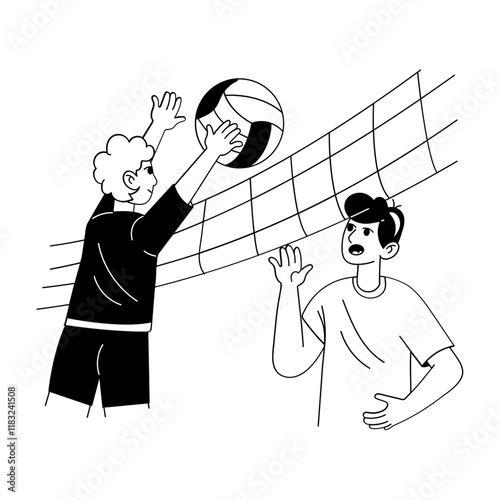 Volleyball player arguing illustration in hand drawn style 

