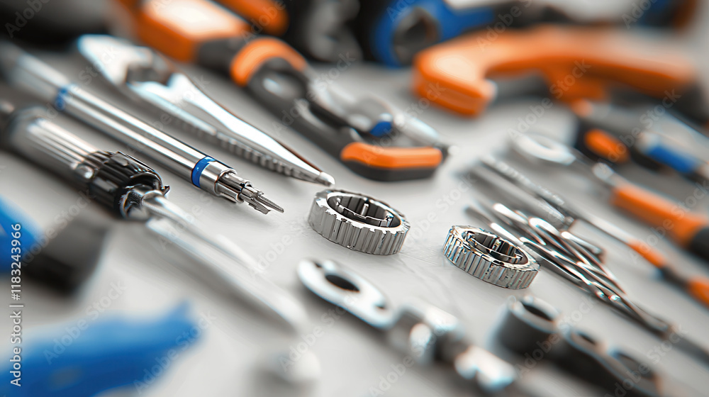 Fototapeta premium Close up of professional tools for electrical work, showcasing precision and quality. arrangement highlights various instruments and components