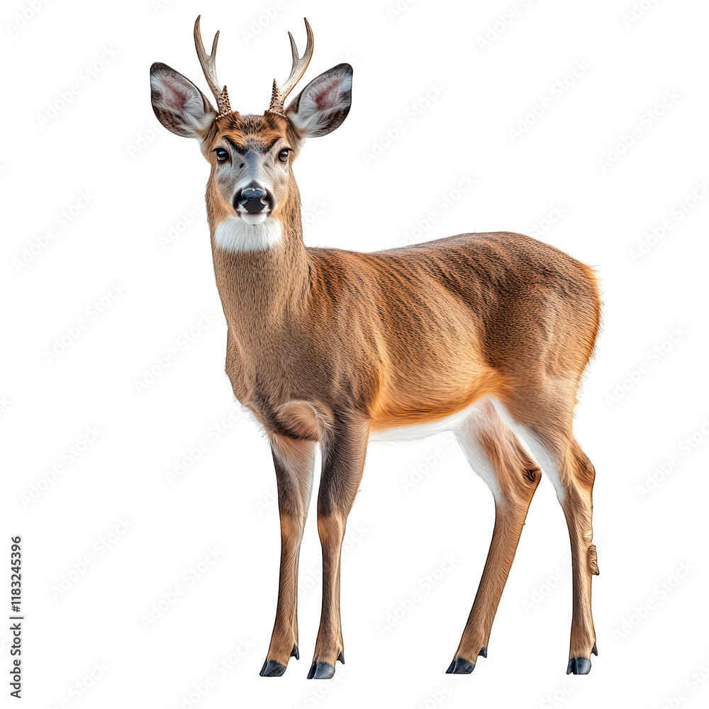 A standing deer showcasing its antlers and natural beauty. A standing deer showcasing its antlers and natural beauty.