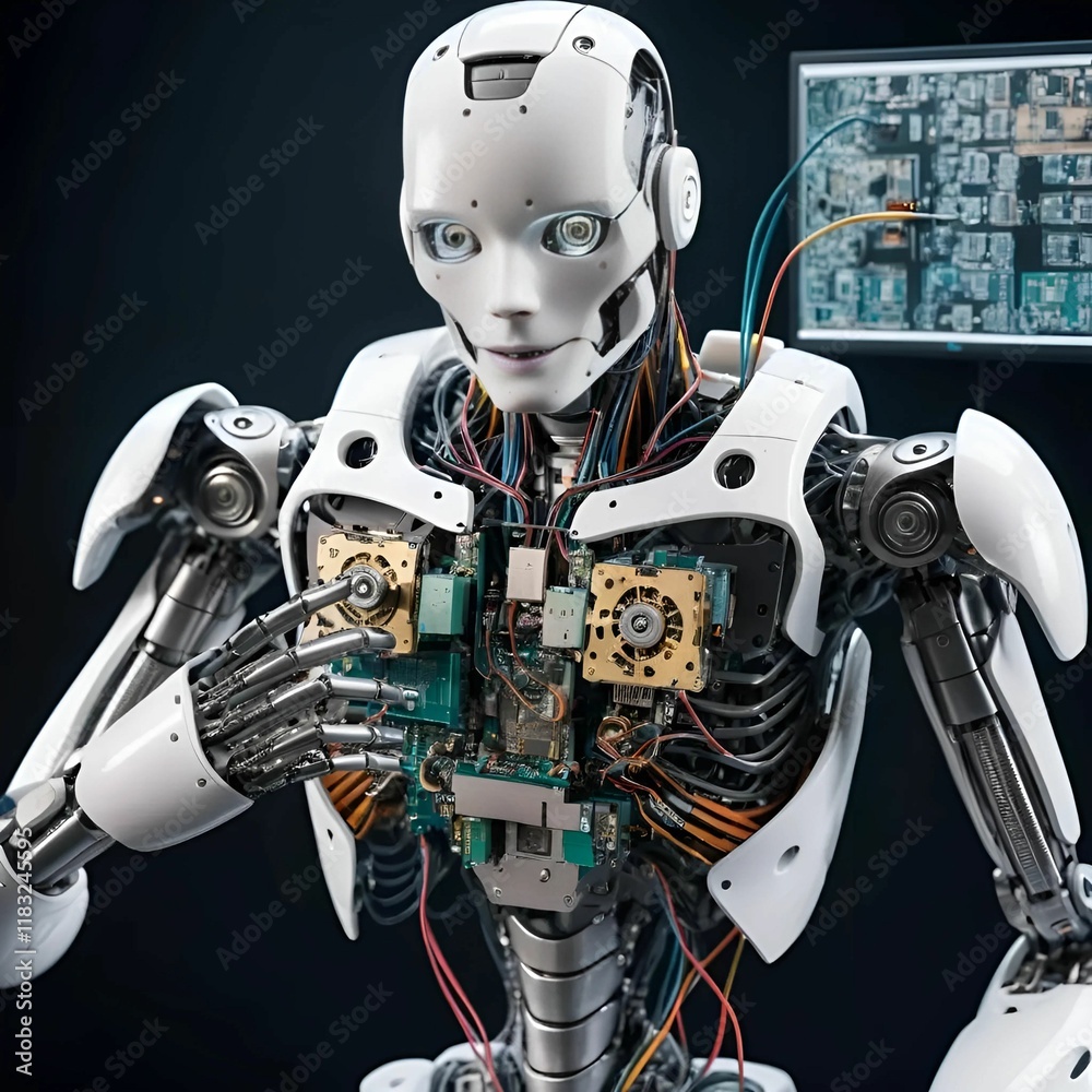 Fototapeta premium Humanoid Robot with Intricate Mechanical Components