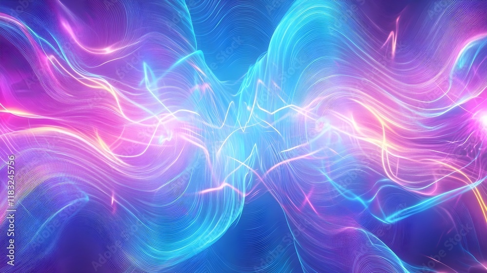 Fototapeta premium abstract neon waves, flowing light, purple blue - neon